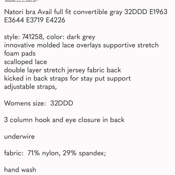 Natori bra 741258 Avail full fit convertible gray 32DDD 32F - Picture 8 of 9